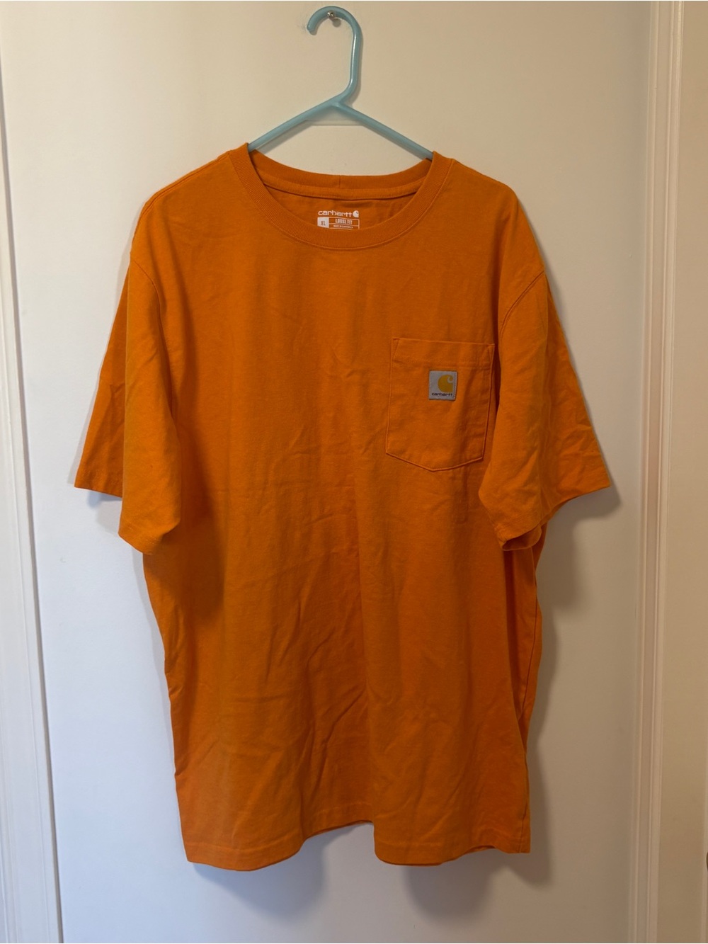 Carhartt Men XL Loose Fit m Pocket T-Shirt Bright Orange Cotton Blend Workwear